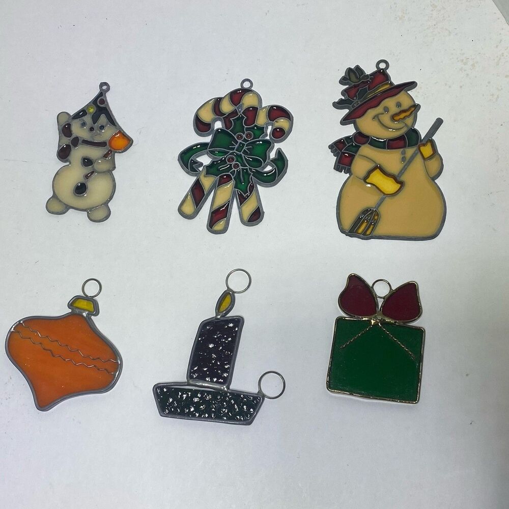 6 Vintage Stained Stain  Glass  Christmas Sun Catchers